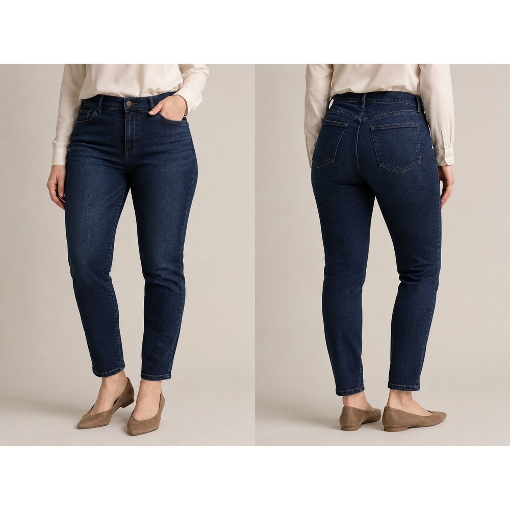 Ann Taylor Factory Petite Women's Jeans Size 12P Dark Wash Straight Slim Stretch - Picture 1 of 13
